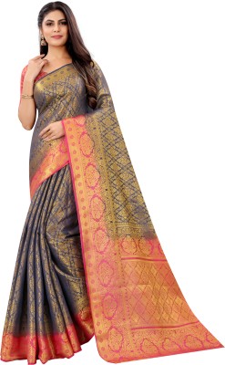 Saarah Self Design Kanjivaram Art Silk Saree(Dark Blue)