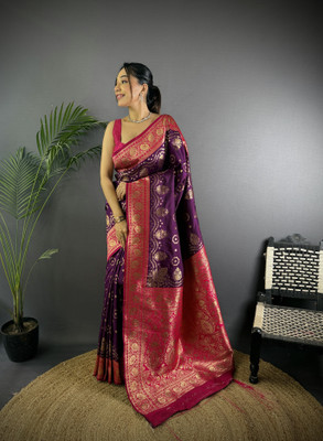 Divastri Woven Banarasi Cotton Silk Saree(Purple)