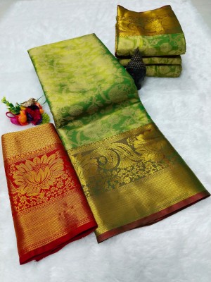 MAANVIT Woven Dharmavaram Art Silk, Pure Silk Saree(Green)