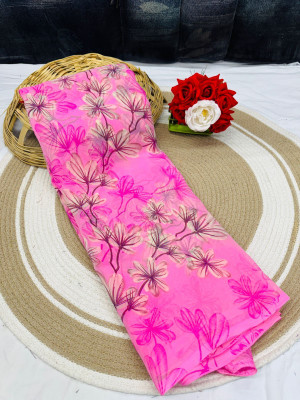 HouseOfCommon Printed Bollywood Georgette Saree(Pink)
