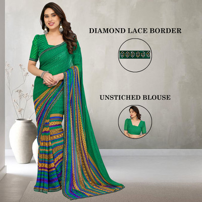 Anand Sarees Embellished, Paisley, Printed Bollywood Georgette Saree(Green)