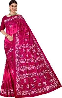 MADHAV Printed Hand Batik Pure Cotton Saree(Pink)