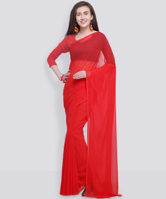Anand Sarees Solid/Plain Bollywood Georgette Saree(Red)