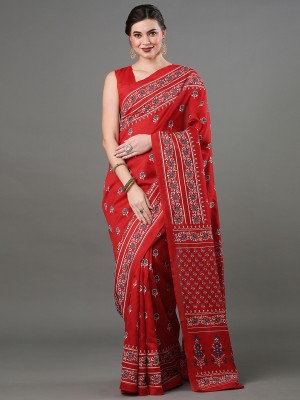 Divastri Printed Sambalpuri Silk Blend Saree(Red)