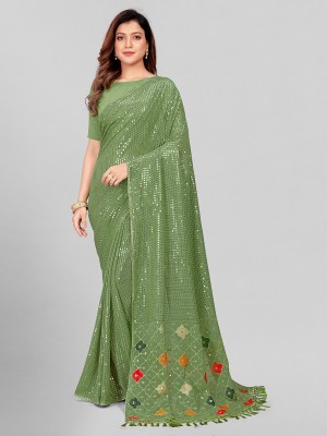 Hirvanti Fashion Embellished Bollywood Georgette Saree(Green)