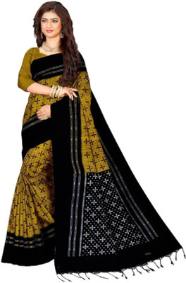 Bhadra Printed Sambalpuri Pure Cotton Saree(Yellow)