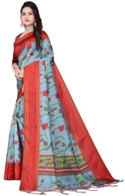 FABRIVO Printed Chanderi Jute Silk Saree(Grey)