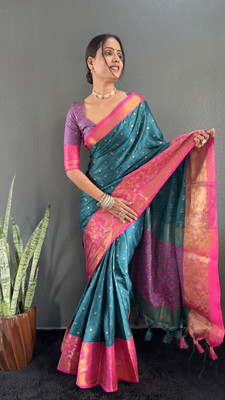 Julee Self Design Banarasi Pure Silk Saree(Dark Green)