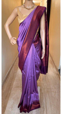 Neel Fashion Self Design Banarasi Silk Blend Saree(Purple)