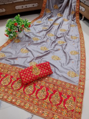 Hemlata Embroidered, Embellished Bollywood Silk Blend Saree(Grey)