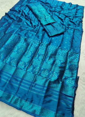 Skiran's Woven Mekhela Chador Polyester Saree(Blue)