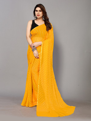 Prutha Fashions Embellished Bollywood Chiffon Saree(Yellow)