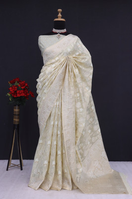 AAINA CREATION Printed Bollywood Tissue Saree(Yellow)