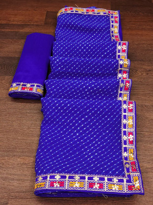 ASTEYAM Printed Leheria Georgette Saree(Blue)