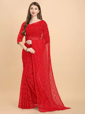 HouseOfCommon Self Design Bollywood Net Saree(Red)