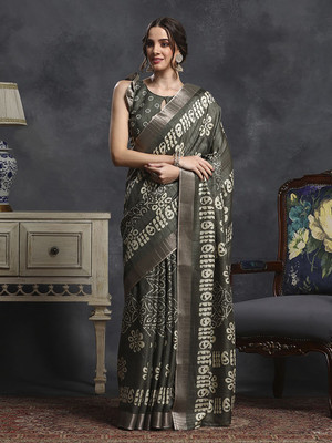 Anouk Rustic Printed Chinnalapattu Silk Blend Saree(Light Green)