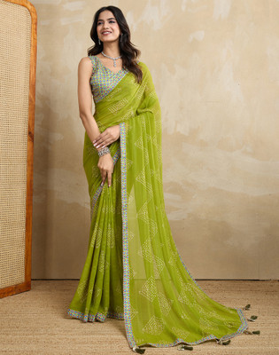 Satrani Printed, Embellished Bollywood Georgette Saree(Green)
