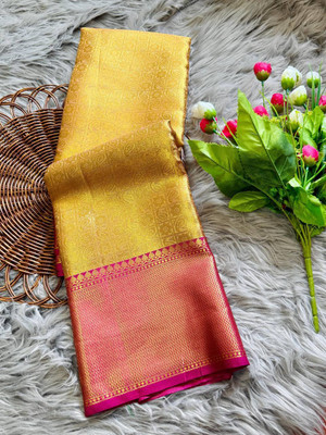 GATISHVAM TEXTILE Woven, Self Design Kanjivaram Art Silk Saree(Gold, Pink)