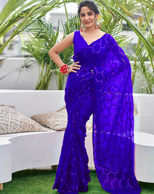 b bella creation Self Design Bollywood Georgette Saree(Light Blue)