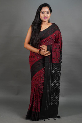 DAS TAXTILES Printed Sambalpuri Cotton Blend Saree(Red)