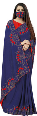 pUNYATHA CREATION Embroidered Bollywood Art Silk Saree(Dark Blue)