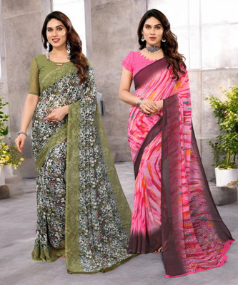 Moda Rapido Printed Bollywood Georgette Saree(Pack of 2, Multicolor)