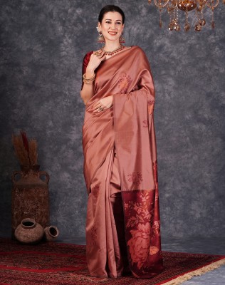 SIRIL Woven, Embellished, Self Design Banarasi Silk Blend, Jacquard Saree(Brown, Maroon)