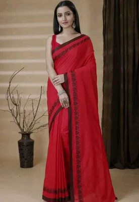 HouseOfCommon Self Design Handloom Cotton Blend Saree(Maroon)
