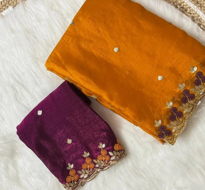 LAJEELEE Embroidered Bollywood Jimmy choo Saree(Orange)