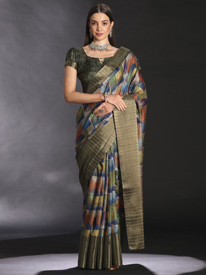 Tasrika Printed Chinnalapattu Silk Blend Saree(Multicolor)