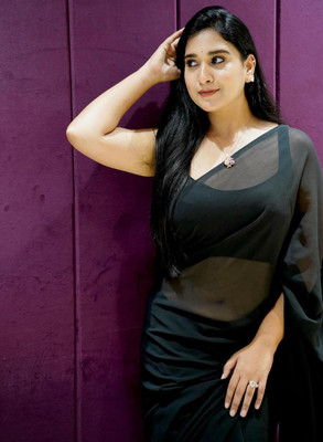 kashvi sarees Solid/Plain Bollywood Georgette Saree(Black)