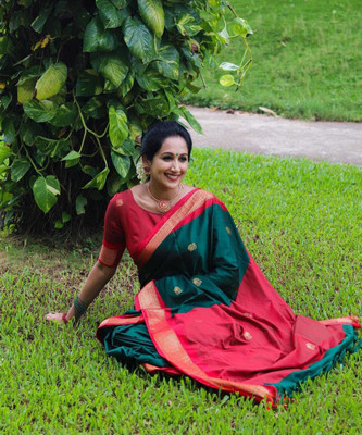 MN VENTURE Woven Banarasi Cotton Silk Saree(Green)