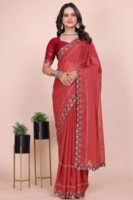 Zenophily Woven Bollywood Georgette Saree(Orange)