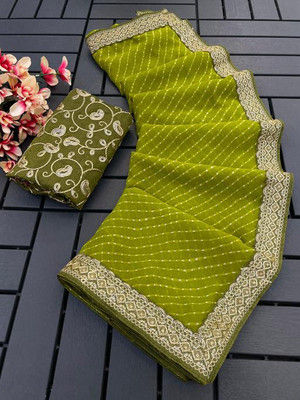 MAVTAR01 Embroidered Bandhani Georgette Saree(Green)