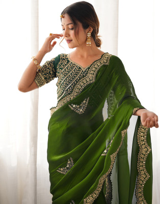Samah Embroidered Bollywood Organza Saree(Green)