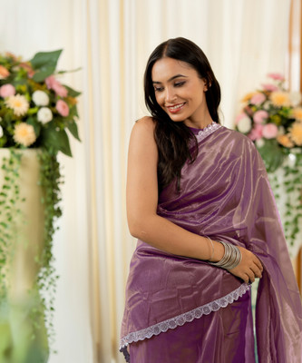 SUBHAM Solid/Plain, Embellished Bollywood Georgette Saree(Purple, Gold)
