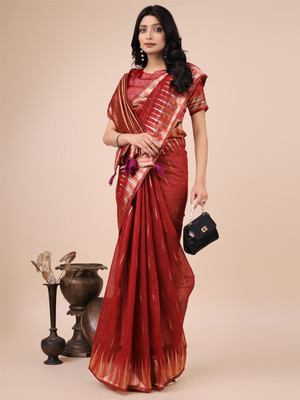 Tasrika Woven Kanjivaram Cotton Linen Saree(Red)