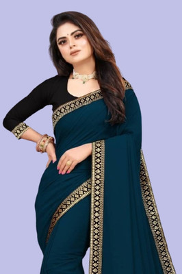 OKTAT Solid/Plain Bollywood Georgette Saree(Dark Blue)