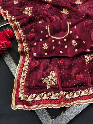 ZOYAL ENTERPRISE Embellished Bollywood Jimmy choo Saree(Maroon)