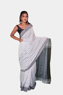 LDma Self Design, Woven Tant Handloom Pure Cotton Saree(White, Black)