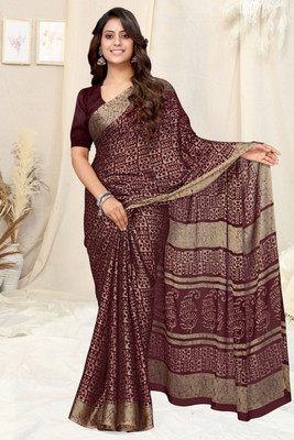 MIRCHI FASHION Printed, Geometric Print Daily Wear Chiffon, Georgette Saree(Maroon)