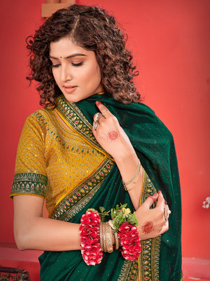 ANOUK Embroidered Bollywood Silk Blend Saree(Green)