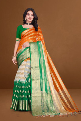 Aarunika SST Solid/Plain Bandhani Organza Saree(Multicolor)