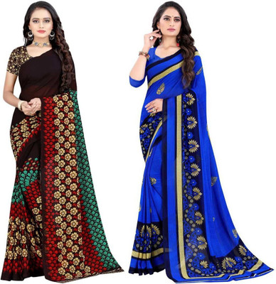Leelavati Printed Daily Wear Georgette Saree(Pack of 2, Blue, Black)