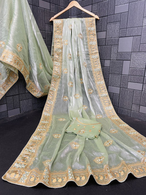 KHRITI FAB Embroidered Bollywood Jimmy choo Saree(Light Green)