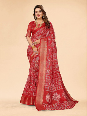 Moda Rapido Printed Bollywood Cotton Blend Saree(Red)