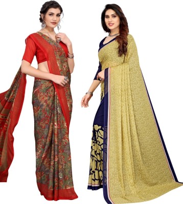 YASHIKA Printed Daily Wear Georgette Saree(Pack of 2, Dark Blue)