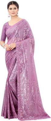 Snija Fashion Embroidered Bollywood Lycra Blend Saree(Purple)