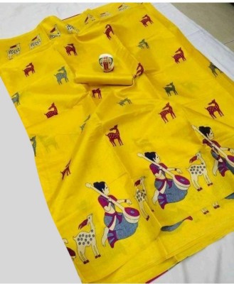 Saadhvi Self Design Daily Wear Art Silk Saree(Yellow)