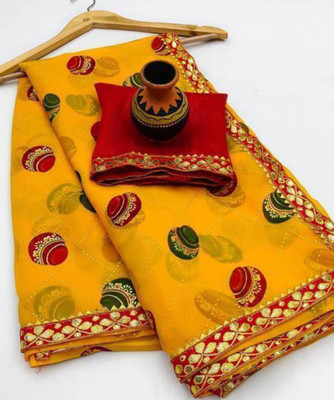 Mayra Nx Printed Bandhani Georgette Saree(Yellow, Red)